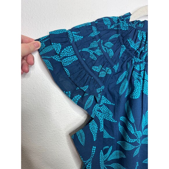 J.Crew Large Flutter Sleeve Top Seaport Blue Cenote Cotton Short Sleeve NWT - Picture 5 of 13